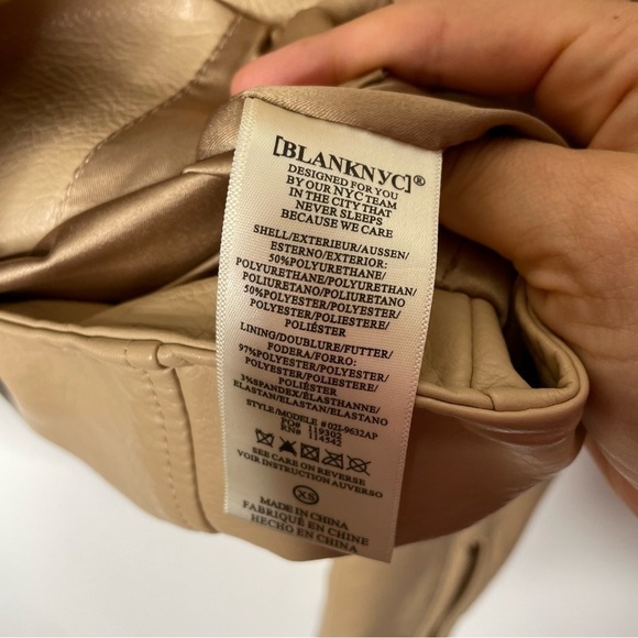 BLANKNYC Moto Jacket Tan Vegan Leather Biker Zip Pockets Edgy Style XS - Picture 7 of 8